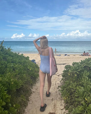 Gingham check one-piece swimwear