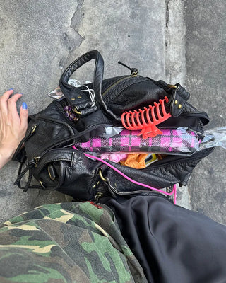 Cable Line Leather Square Boston Bag