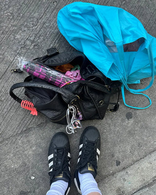 Cable Line Leather Square Boston Bag