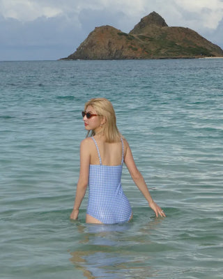 Gingham check one-piece swimwear