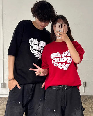 (Unisex) Heart Lettering Short-Sleeve Knit
