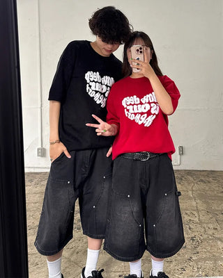 (Unisex) Heart Lettering Short-Sleeve Knit