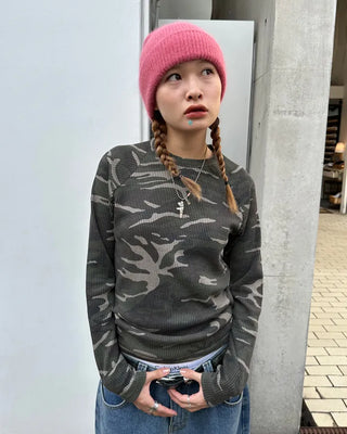 Waffle Camouflage Long T-Shirt