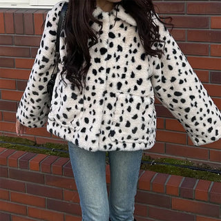 Leopard fur collar coat
