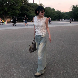 Vintage Wash Wide Denim Pants