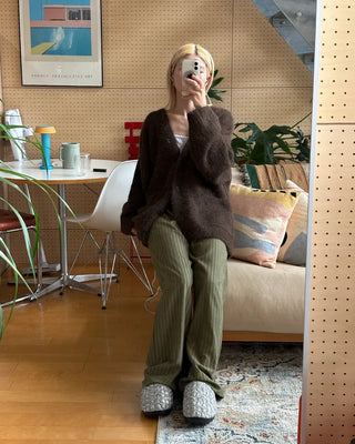 Oversized V-neck wool cardigan