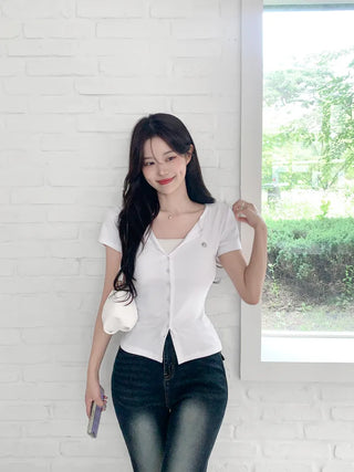 Pendant short-sleeved cardigan