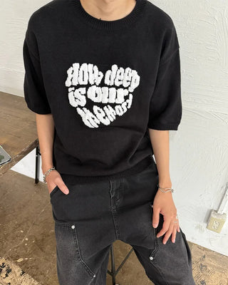 (Unisex) Heart Lettering Short-Sleeve Knit