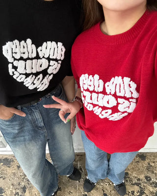 (Unisex) Heart Lettering Short-Sleeve Knit