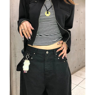 Pointed wide black denim pants