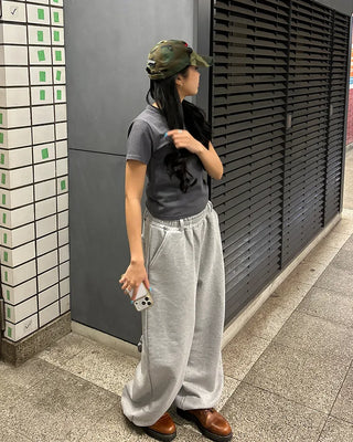 (Unisex) Check Layered Belt Loop Sweatpants