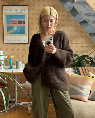 Oversized V-neck wool cardigan