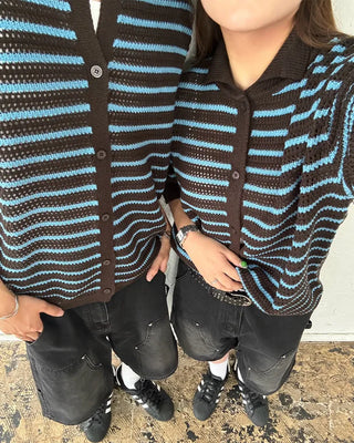 (Unisex) Striped Short-Sleeve Cardigan