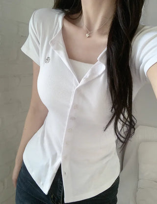 Pendant short-sleeved cardigan