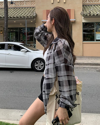 Madras check sheer shirt