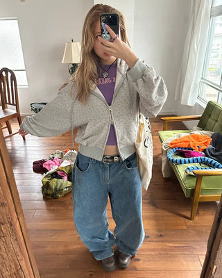 Mini Flower Double Zip Sweatshirt Hoodie