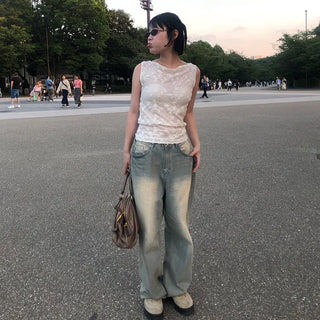 Vintage Wash Wide Denim Pants