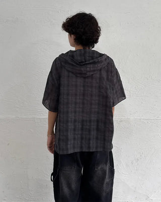 (Unisex) Check Hooded Short-Sleeve Shirt
