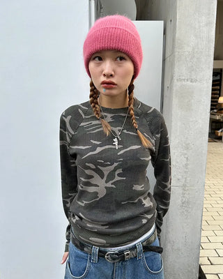 Waffle Camouflage Long T-Shirt