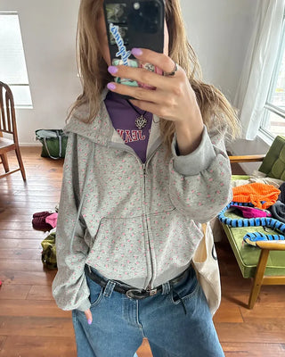 Mini Flower Double Zip Sweatshirt Hoodie