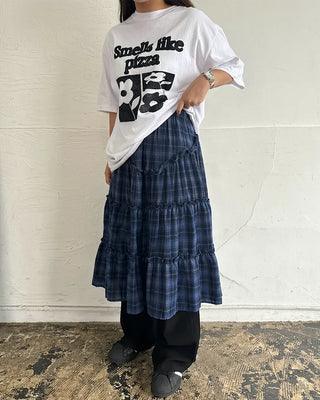 Checked frill long skirt