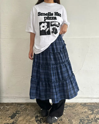 Checked frill long skirt