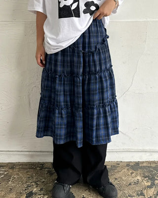Checked frill long skirt
