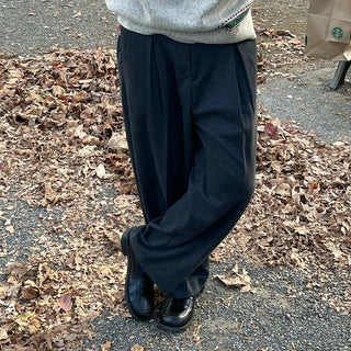 Wide-leg slacks with elastic waistband