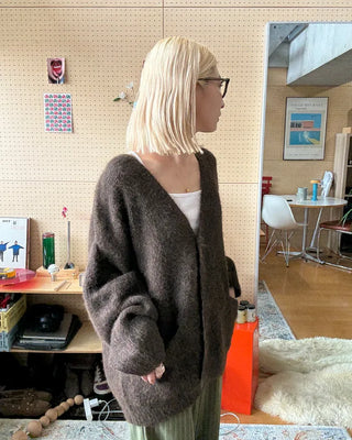 Oversized V-neck wool cardigan