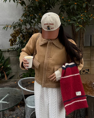 Color pocket sheepskin jacket