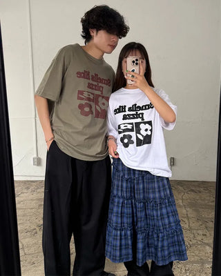 Checked frill long skirt