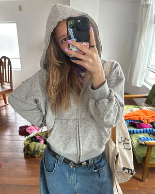 Mini Flower Double Zip Sweatshirt Hoodie