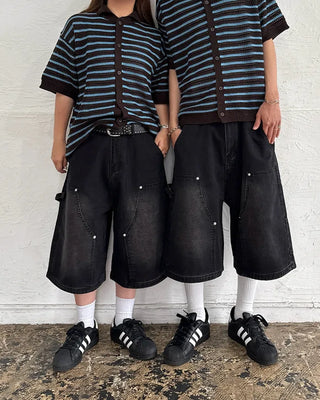 (Unisex) Striped Short-Sleeve Cardigan