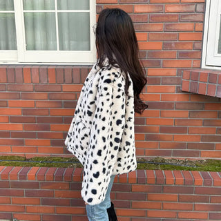 Leopard fur collar coat