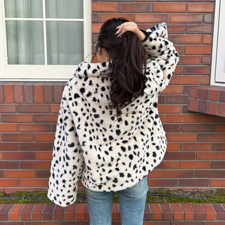 Leopard fur collar coat