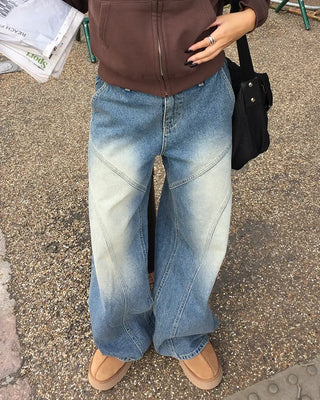 (ORIGINAL) Double Unique Seam Wide Denim Pants