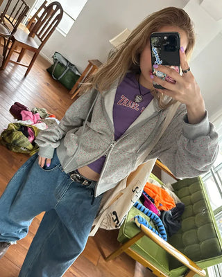 Mini Flower Double Zip Sweatshirt Hoodie