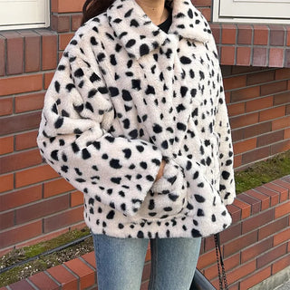 Leopard fur collar coat