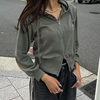 2-way cropped hoodie zip-up