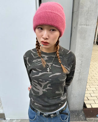 Waffle Camouflage Long T-Shirt