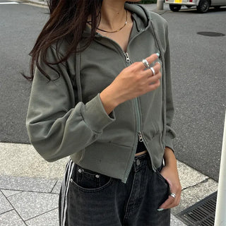 2-way cropped hoodie zip-up