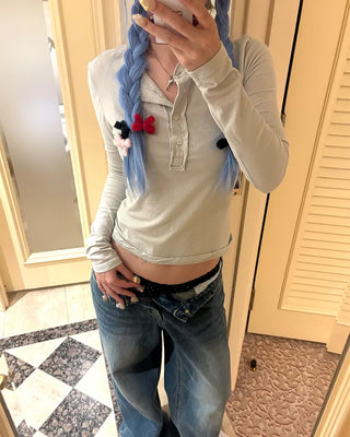 Cut-off Henley neck slim long cutsew