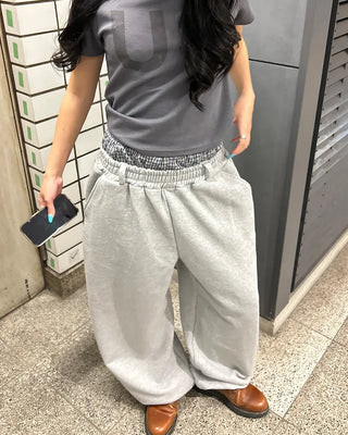 (Unisex) Check Layered Belt Loop Sweatpants