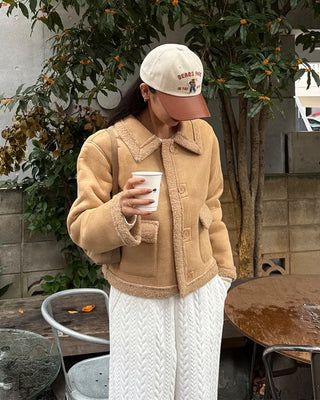 Color pocket sheepskin jacket