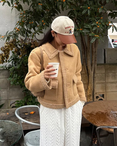 Color pocket sheepskin jacket