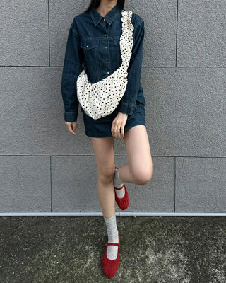 Dot Shirring Shoulder Bag