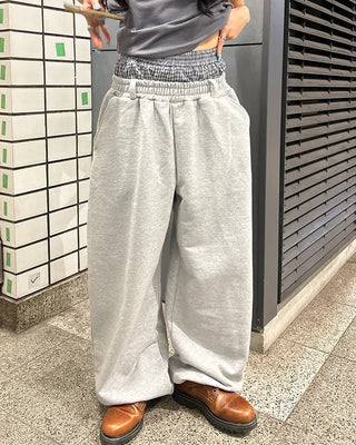 (Unisex) Check Layered Belt Loop Sweatpants