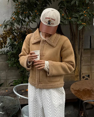 Color pocket sheepskin jacket