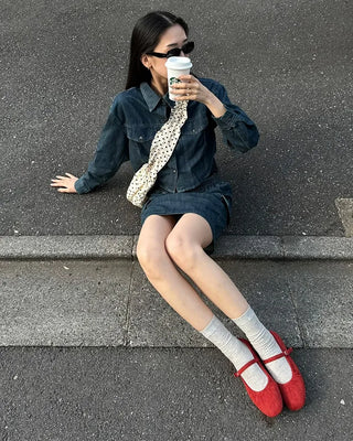 Denim shirt and skirt set