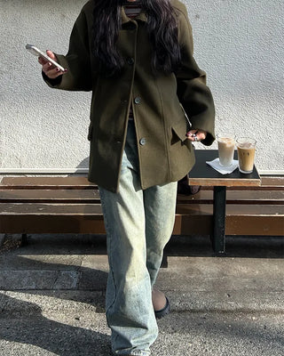 (Unisex) Center Seam Flap Pocket Half Coat